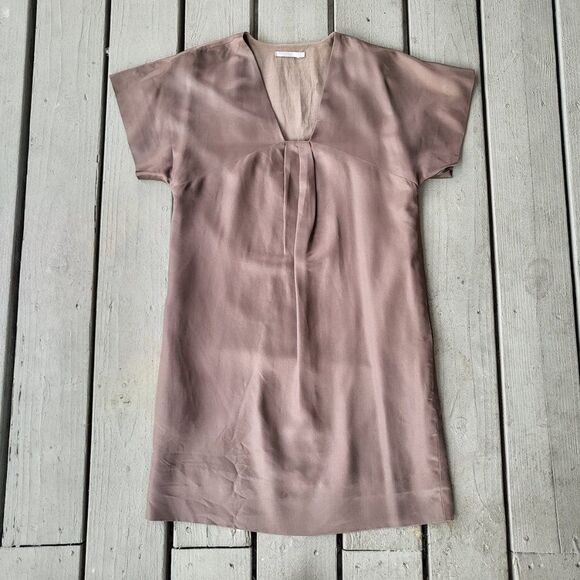 COS Brown Silk Wool Blend V-Neck Short Sleeve Pullover Tunic Dress Size 34EU/4US - Picture 1 of 6